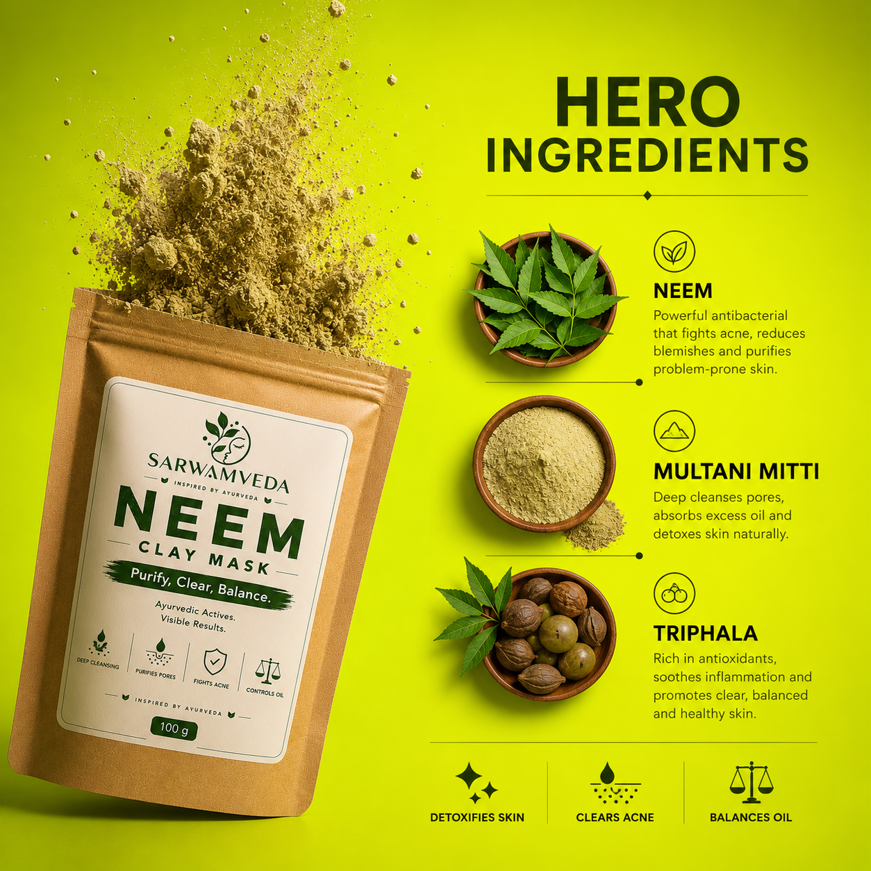 Sarwamveda Neem Clay Mask |100g