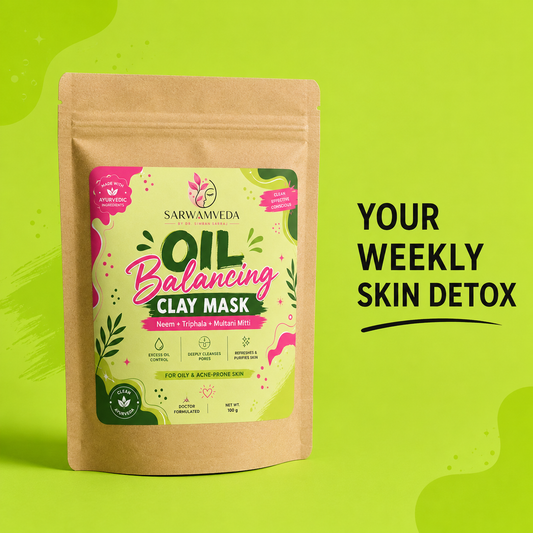 Sarwamveda Oil Balancing Clay Mask | Neem + Triphala + Multani Mitti | 100g